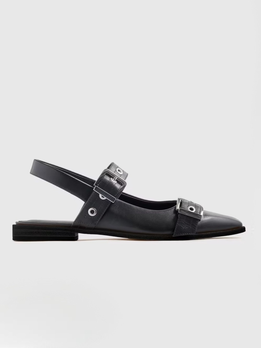 Quince Italian Leather Bold Buckle Slingback Flat NIB - Picture 4 of 10